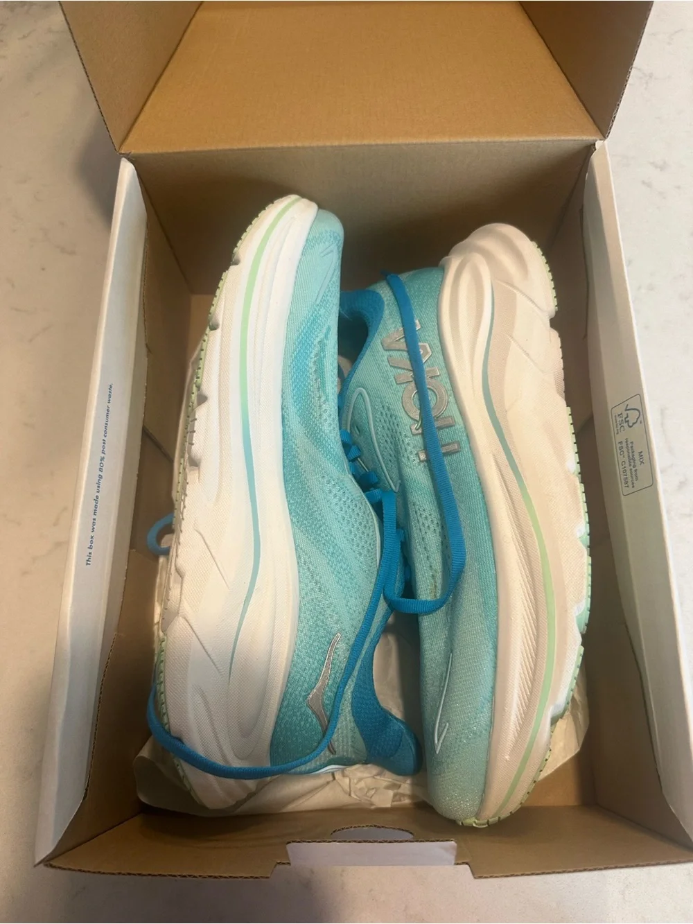 Hoka Women's Running Shoes in Aqua Blue and White